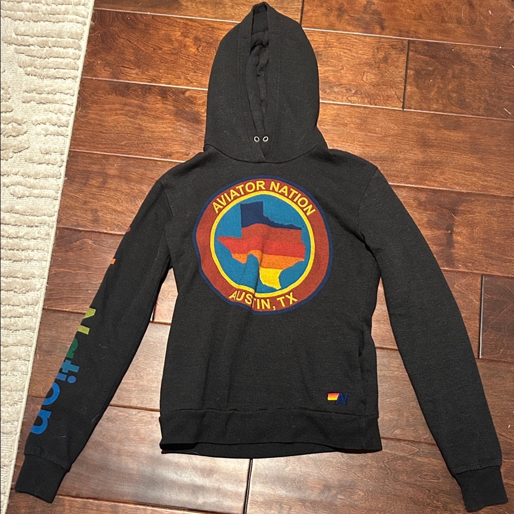 Aviator Nation Black Sweater with Colorful Texas Logo